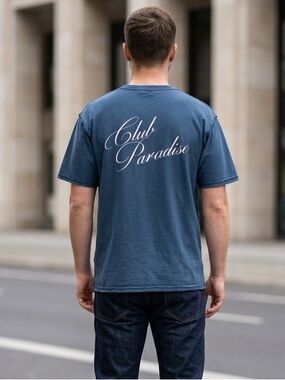 NWT Club Paradise Unisex Blue Resort Tee Raw Hems Classic Graphic Tee Shirt - XL